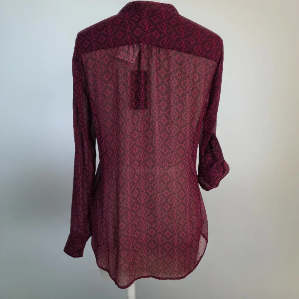 Kut From The Kloth Women’s Sz S Button Down Sheer Floral Blouse Roll Tab NWT